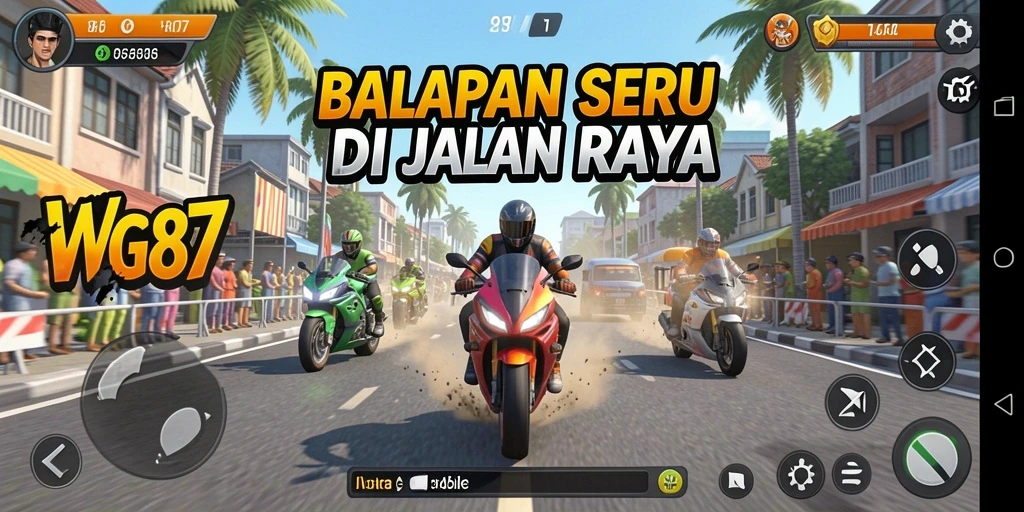 Screenshot menampilkan gameplay seru dalam balapan jalan raya.